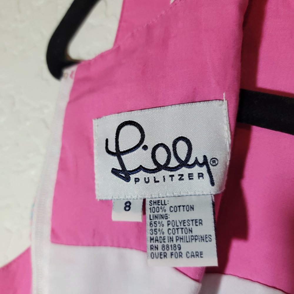 Vintage Lilly Pulitzer Size 8 Pink and Blue Floral Print Shift Dress Cotton - Picture 4 of 9